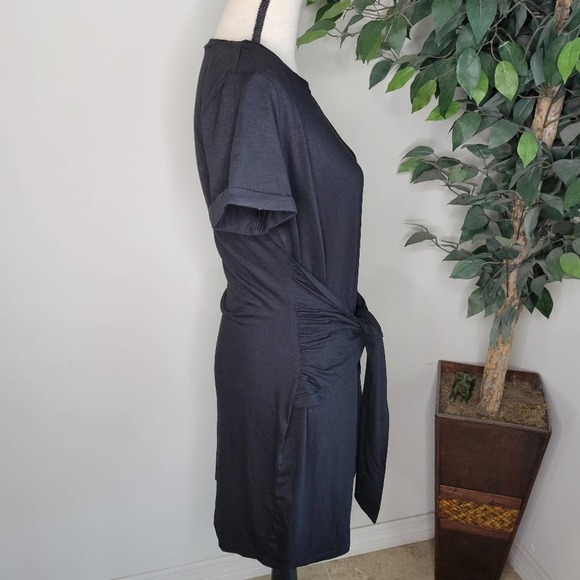 NEW Black Solid Round Neck Self Tie Bodycon Dress - Picture 10 of 10